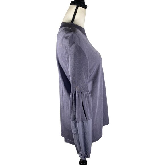 COS fine knit mock neck mixed Media bishop sleeve top lavender gray women’s M - Picture 2 of 11